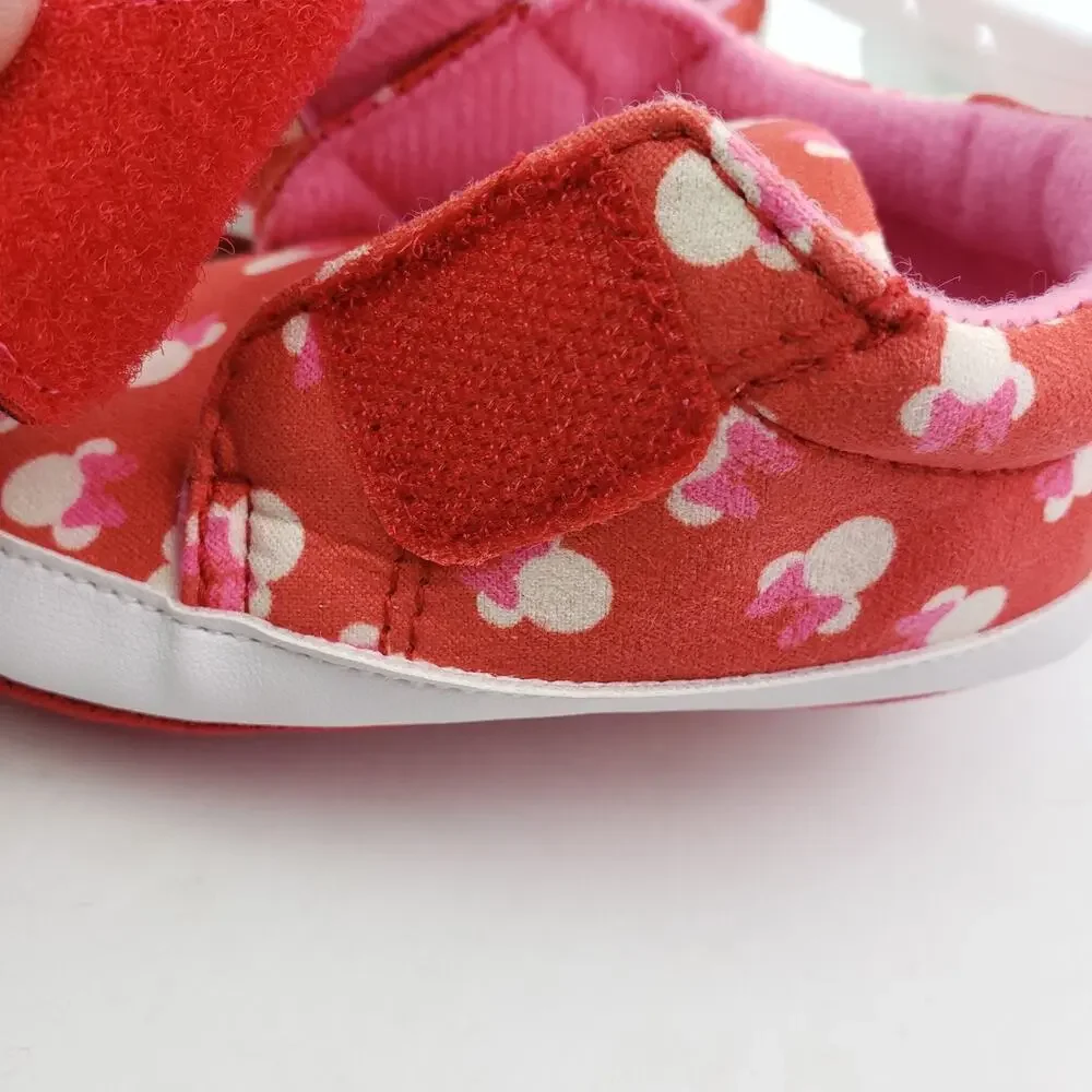 Disney Infant Baby Size 9-12 Months Red Pink Minnie Mouse Bow Slipper Shoes